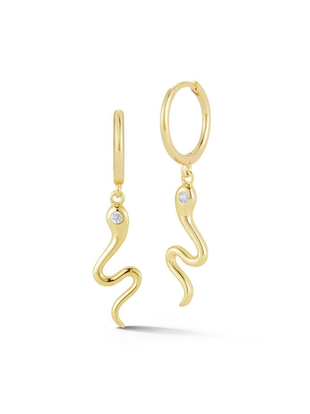 925 Sterling Silver Snake Huggie Hoop Earrings - Gold